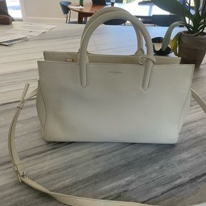 Saint Laurent white pebbled leather top handle with shoulder strap